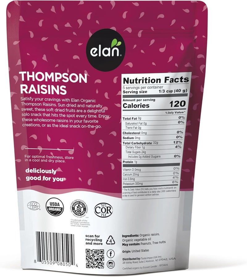 Elan Organic Sun-Dried Thompson Raisins, 7.9 oz - Non-GMO, Vegan, Gluten-Free - Image 2